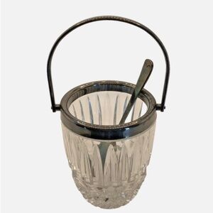 Vintage Cut Glass Relish Jam Jar Silver Plate Handle Spoon